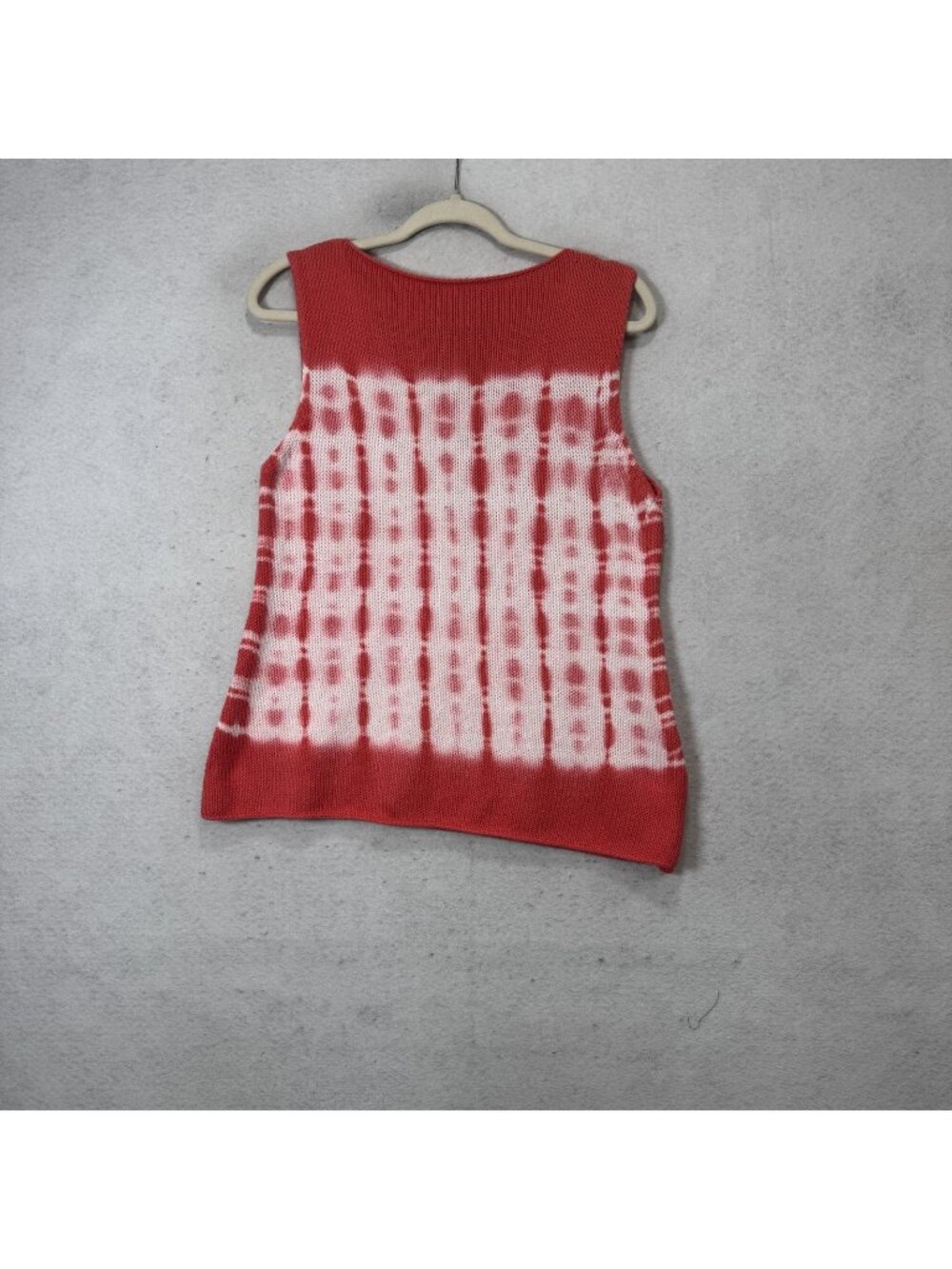 Pure Handknit Sweater Vest Womens Small Red Tie Dye 100% Cotton Knit Pattern